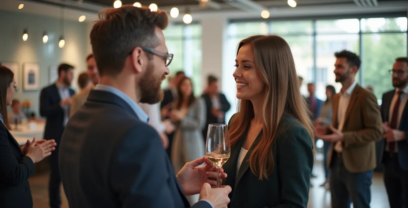 Photo d'un espace convivial de rencontre professionnelle avec échanges entre entrepreneurs à Cholet, lumière naturelle, expression détendue